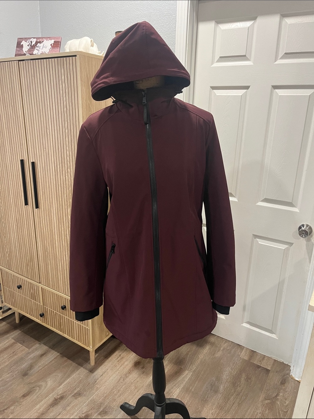Mens Calvin Klein Hooded Softshell Coat - Burgundy